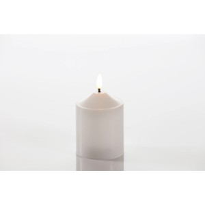 Weiße 3D LED Kerze Vela aus Echtwachs, 7,5x12cm, mit flackerndem Licht.