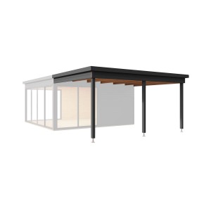 Lasita Maja Dachverlängerung Domeo 5, carbongrau, 300x418 cm, als Zubehör für Gartenhaus.