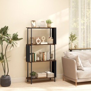 HOMCOM Standregal, 80x30x141 cm, mit 4 braunen Holz-Regalböden und schwarzem Metallrahmen im Industriedesign.