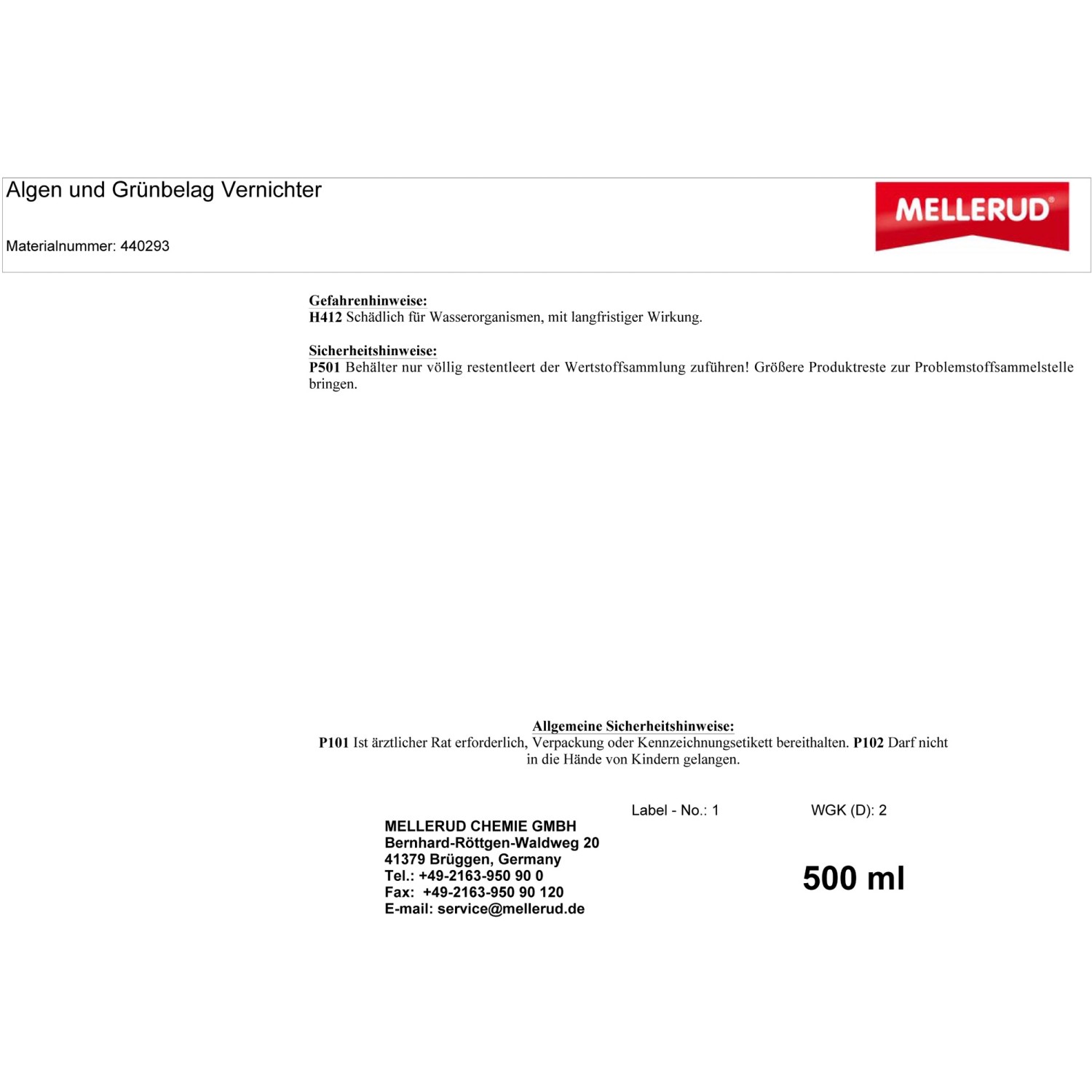 Mellerud Algen- und Grünbelag Vernichter, 500ml Flasche.