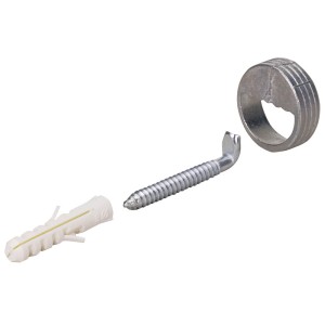 Schrankaufhänger-Set: Zinkdruckguss, vernickelt, mit Haken, Schraube und Dübel für Möbelausstattung.