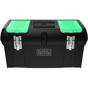Black+Decker Werkzeugbox reviva 19 BDST19120-1, schwarzer Werkzeugkoffer mit grünen Akzenten.