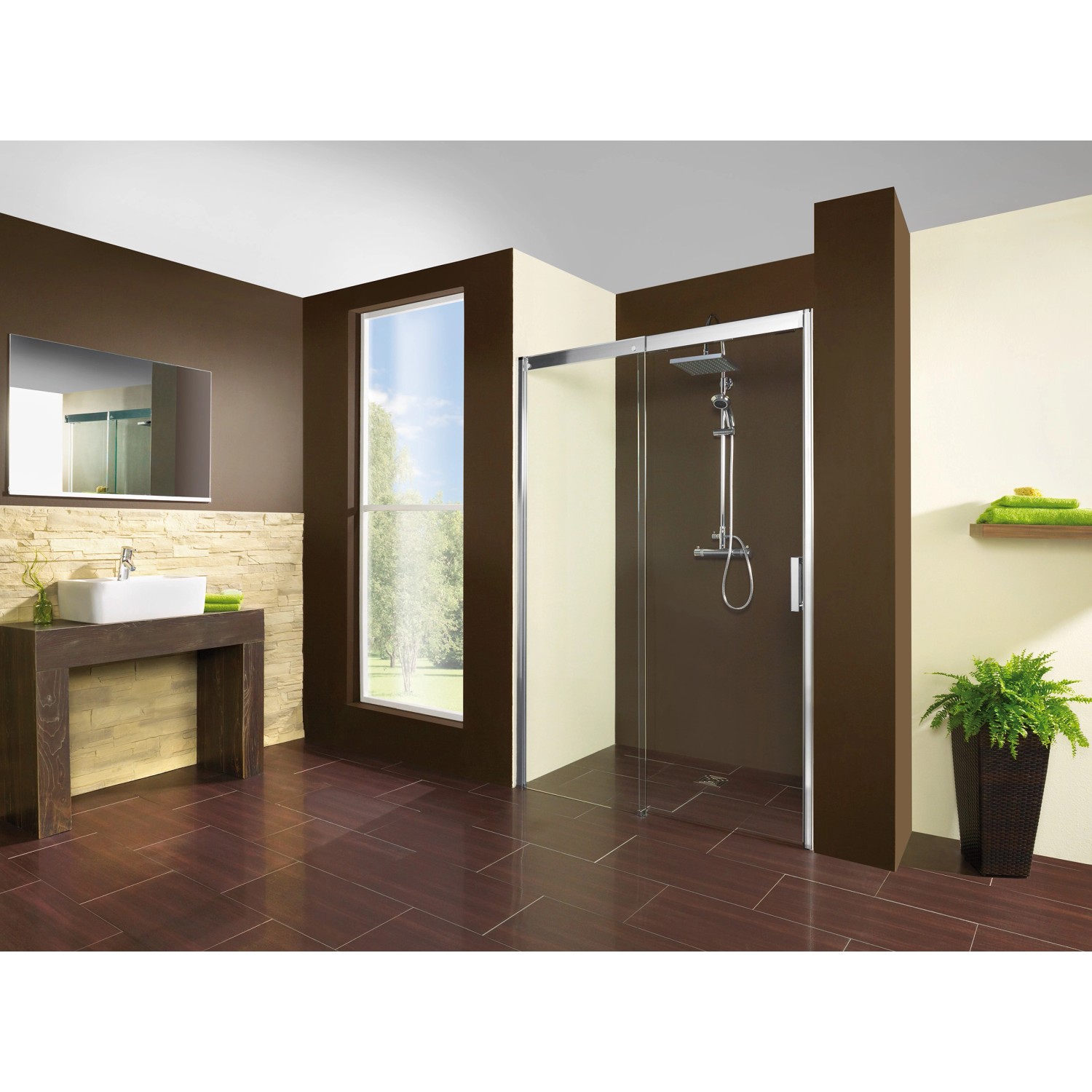 Breuer Schiebetür Panorama, Chrom/Klarglas, 140 cm, für bodengleiche Dusche.