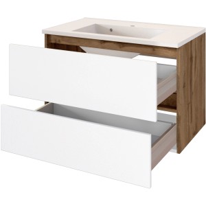 Held Möbel Einzelwaschtisch Bari, 80 cm, Weiß Matt, mit zwei offenen Schubladen.