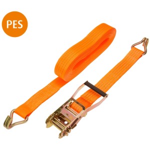 Oranger Conacord Spanngurt Pro aus PES mit Ratsche und 2 Spitzhaken, 50 mm breit, 12 m lang.