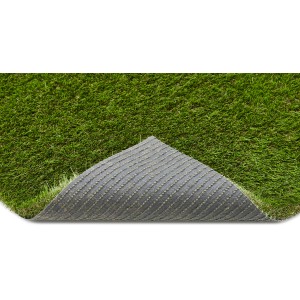 Kunstrasen Teneriffa Grün, 400 cm breit, mit Echtgras-Optik und gewendeter Rückseite.