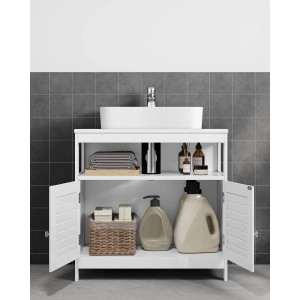 Songmics Waschbeckenunterschrank Saggio mit 2 Lamellentüren Weiß