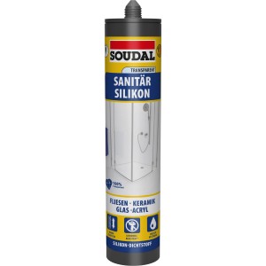 Soudal Sanitär Silikon Transparent 300 ml Kartusche für Badfugen, Dusche, Fliesen, Keramik. Schimmelresistent.