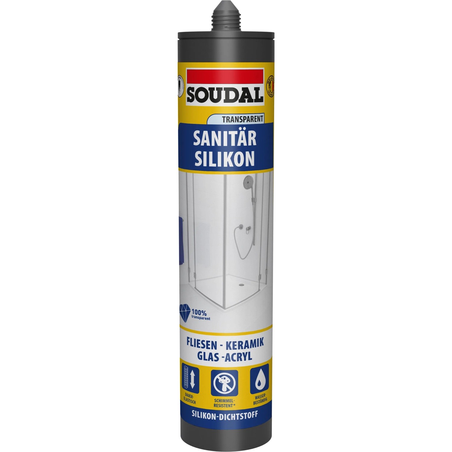 Soudal Sanitär Silikon Transparent 300 ml Kartusche für Badfugen, Dusche, Fliesen, Keramik. Schimmelresistent.