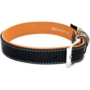 Schwarzes Heim Hundehalsband Florenz aus Leder, 25 mm breit und 45 cm lang.