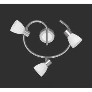 Dimmbarer Trio LED-Spot Caprico, 3-flammig, Nickel matt mit weißen Glaslampen.