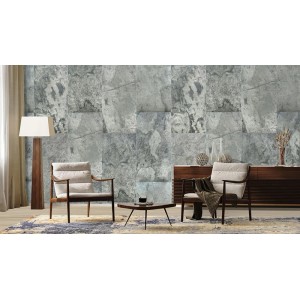 Graues Echtstein-Paneel Real Stone Glimmer Schiefer als moderne Wandverkleidung im Wohnzimmer. Natursteinoptik für stilvolle Akzente.