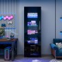 okwish Vitrine mit LED Beleuchtung Schubladen Glasvitrine Wohnzimmer 60x35x180cm Schwarz_3