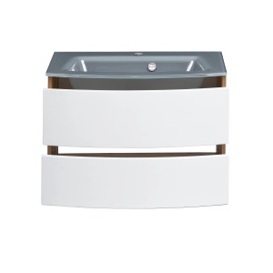 Held Möbel Einzelwaschtisch Salerno, 80 cm, Weiß Matt, mit zwei Schubladen und grauem Glaswaschbecken.