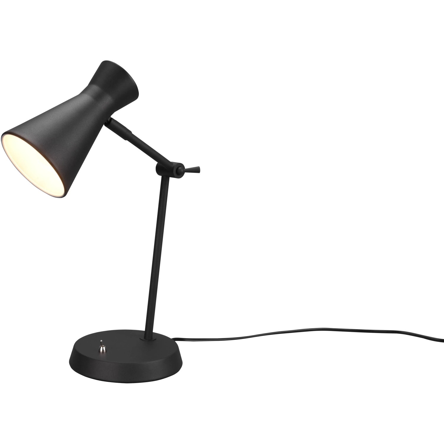Schwarze Reality Tischleuchte Enzo, Design-Tischlampe aus Metall für Büro und Wohnraum.
