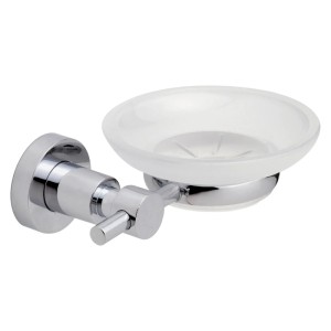 Tesa Loxx Seifenablage mit satinierter Glasschale und verchromter Halterung.