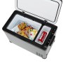 Offene AEG Kompressor-Kühlbox KK 30 Grau-Schwarz (30 l) mit Lebensmitteln und Getränken.