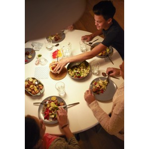 Esstisch mit Familie, beleuchtet durch warmweißes Philips LED-Leuchtmittel GU5.3.