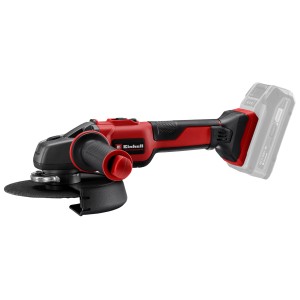 Einhell Axxio 18/150 Akku-Winkelschleifer, rot/schwarz, mit Trennscheibe und Zusatzhandgriff.
