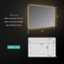 Emke LED Badspiegel 70x50 cm mit beleuchteten Kanten, Touchschalter und Installationsmaßen.