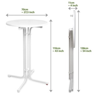 Beautissu Sylt Stehtisch, Ø 70 cm, Weiß, mit Maßangaben, ideal für Indoor & Outdoor.