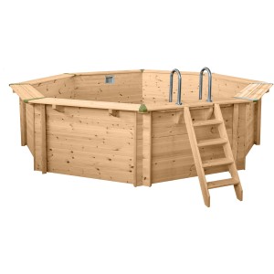 Holzpool Set Java, ø 5,30 m, H 1,36 m mit Leiter und Filteranlage.