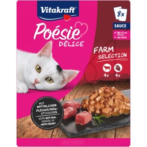 Vitakraft Poesie Delice Farm Selection Katzen-Nassfutter, 8x85g mit Rind und Herz.