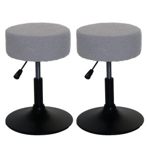 2er-Set Hocker, grau, mit Bouclé-Stoffbezug, höhenverstellbar und drehbar.