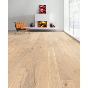 Heller Living by Haro Parkett Eiche Weiß, Landhausdiele mit Naturöl-Finish im Wohnraum.