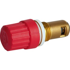 Danfoss Einbauventil RA-N G 1/2 für Heizkörper mit rotem Thermostatkopf und Messinggehäuse.