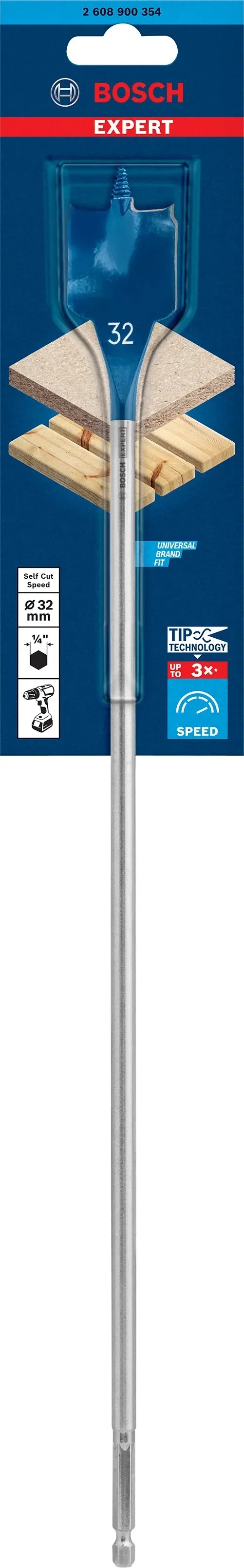 Mèche Plate Bosch Expert SelfCut Speed Ø32mm - Pour Bois Tendre - Perçage 3x Plus Rapide