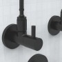 Schwarzes, mattes Kirchhoff Universal Eckventil für Kalt- und Warmwasserleitungen.