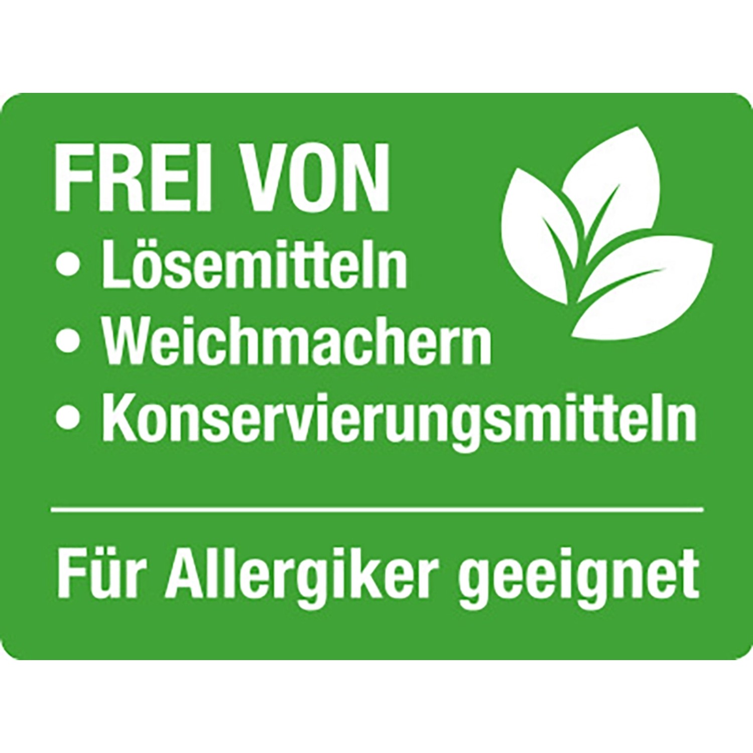 Symbol: Wandfarbe frei von Lösungsmitteln, Weichmachern und Konservierungsmitteln, für Allergiker geeignet.