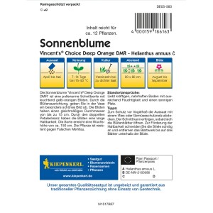 Samentüte Kiepenkerl Sonnenblume Vincent's® Deep Orange, orange Blüten.