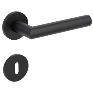 Moderne schwarze Rosettengarnitur Mars BB für Innentüren, flacher Türdrücker.