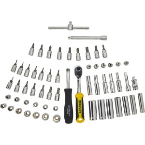Stanley Steckschlüssel-Set, 60-teilig mit Knarre, Bits und Verlängerungen für Werkstatt und Heimwerker.