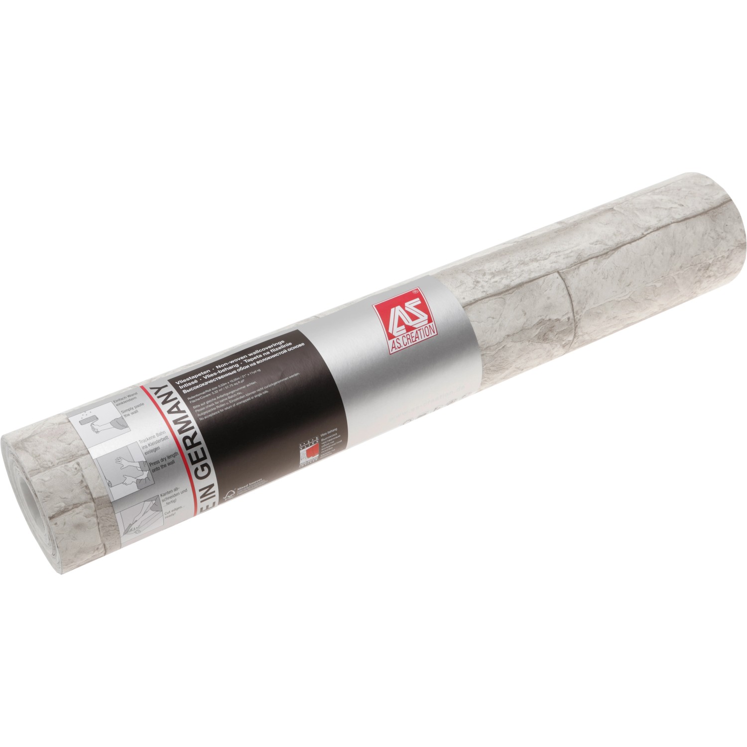 Rolle Vliestapete Naturals Stein Grau mit Steinmuster, geeignet zur Wandgestaltung.
