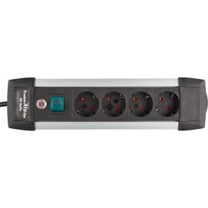 Brennenstuhl Premium-Alu-Line Steckdosenleiste, 4-fach, silber-schwarz, 1,8 m Kabel.