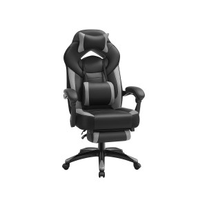 Songmics Gamingstuhl, ergonomisch, mit Fußstütze, grau-schwarz. Bequemer Sessel für lange Gaming-Sessions.
