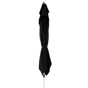 Zusammengebundener, schwarzer Doppler Marktschirm Expert 300x300 cm mit Knickfunktion.