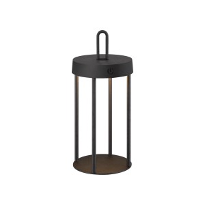 Schwarze LED-Akku-Tischleuchte Anselm, 28,4 cm hoch, für Innen & Außen.