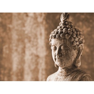 Fototapete: Buddha Statue in Braun-Grau, asiatisches Design für Wandgestaltung.
