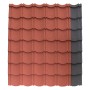 Rote Easypan Metalldachpfanne in Ziegeloptik mit Granulatbeschichtung.