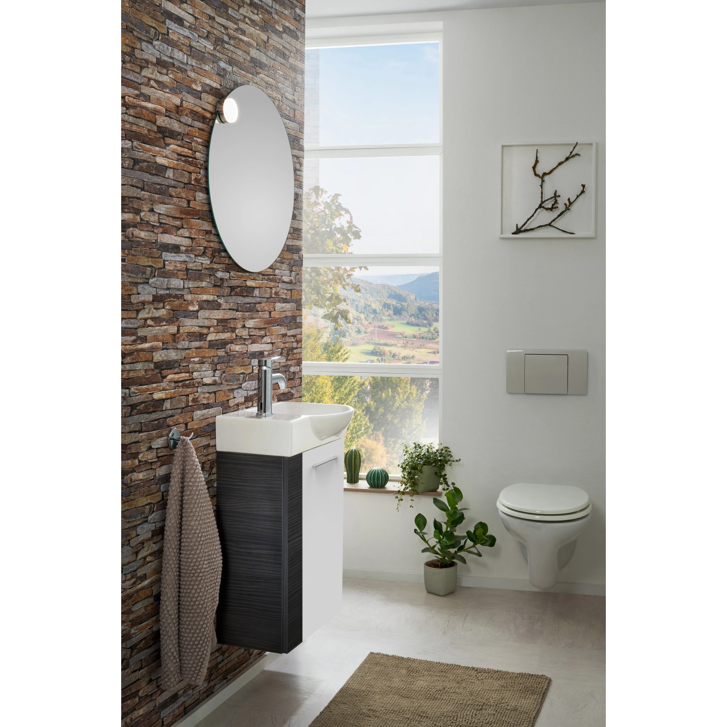 Fackelmann Waschbeckenunterschrank SBC Dark Oak, 44 cm breit, im modernen Badezimmer.