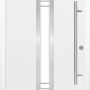 Weiße Sicherheits-Haustür ThermoSpace Palermo RC2 mit Glaseinsatz und Edelstahlgriff.