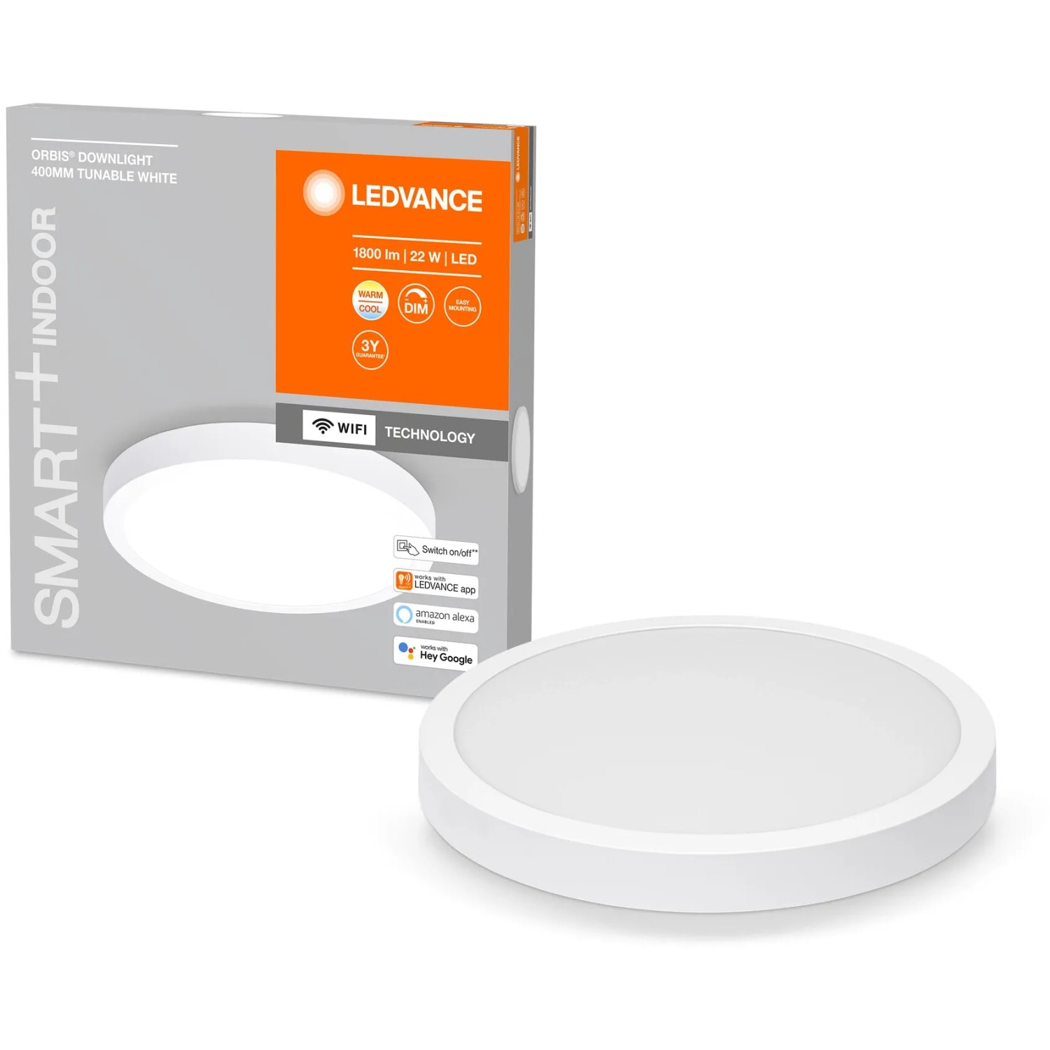 Ledvance Smart+ WiFi Einbauleuchte Surface Downlight, Ø 40cm, weiße LED Deckenleuchte.