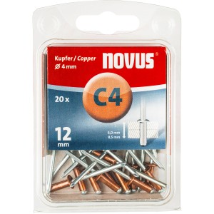 Novus Blindnieten A 4x12 mm Kupfer, 20 Stück im Set. Zange für Heimwerker.