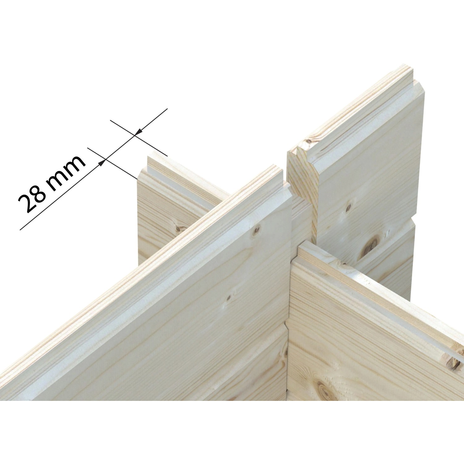 Detailaufnahme der 28 mm Blockbohlenbauweise des Palmako Holz-Pavillons Melanie.