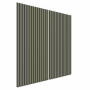 Zwei Akustikpaneele Lino Olive, 60x120 cm, mit schwarzen MDF-Leisten auf schwarzem Filz.