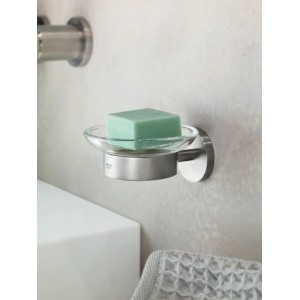 Grohe Seifenschale Essentials mit Halter in Supersteel-Optik, zur Wandmontage.